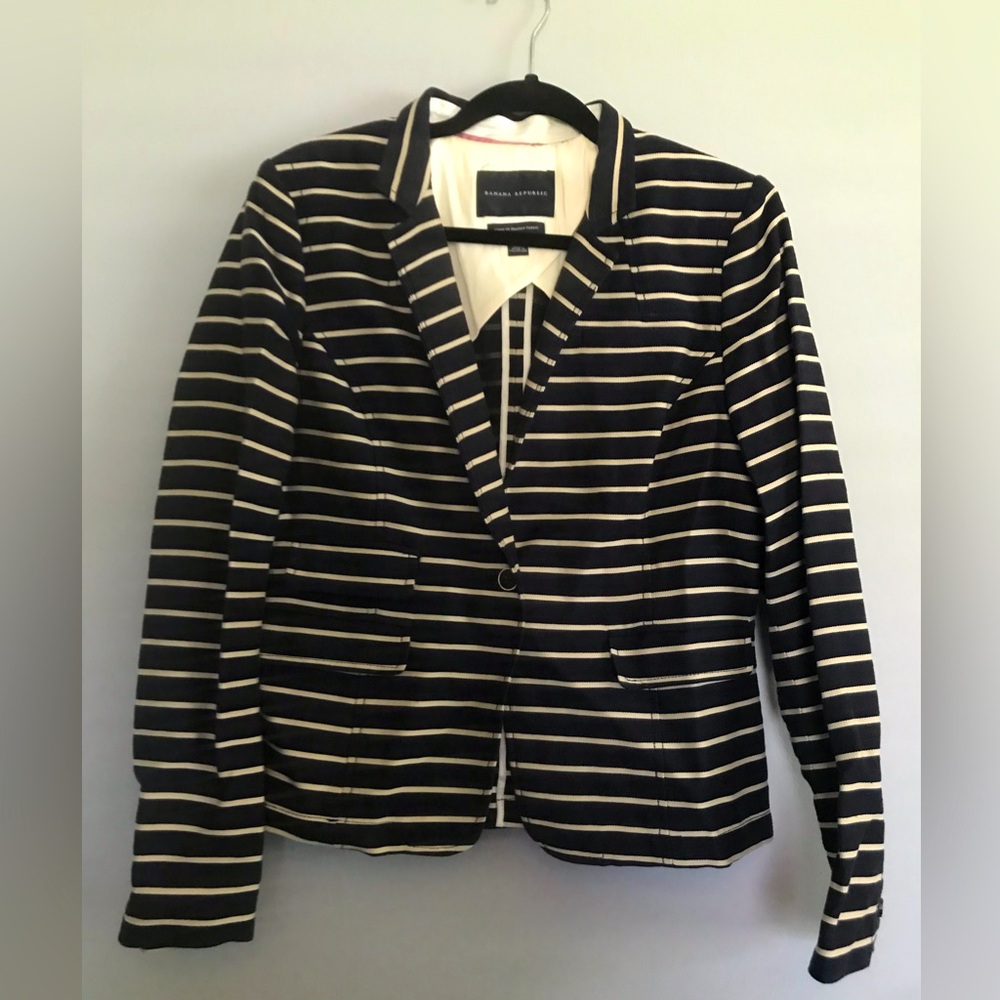 Banana Republic Womens 14 Navy and Cream Striped Blazer